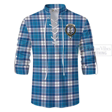 Roberton Tartan Ghillie Kilt Shirt with Family Crest and Bearded Skull Holding Bottles of Whiskey - Tartan Vibes Clothing