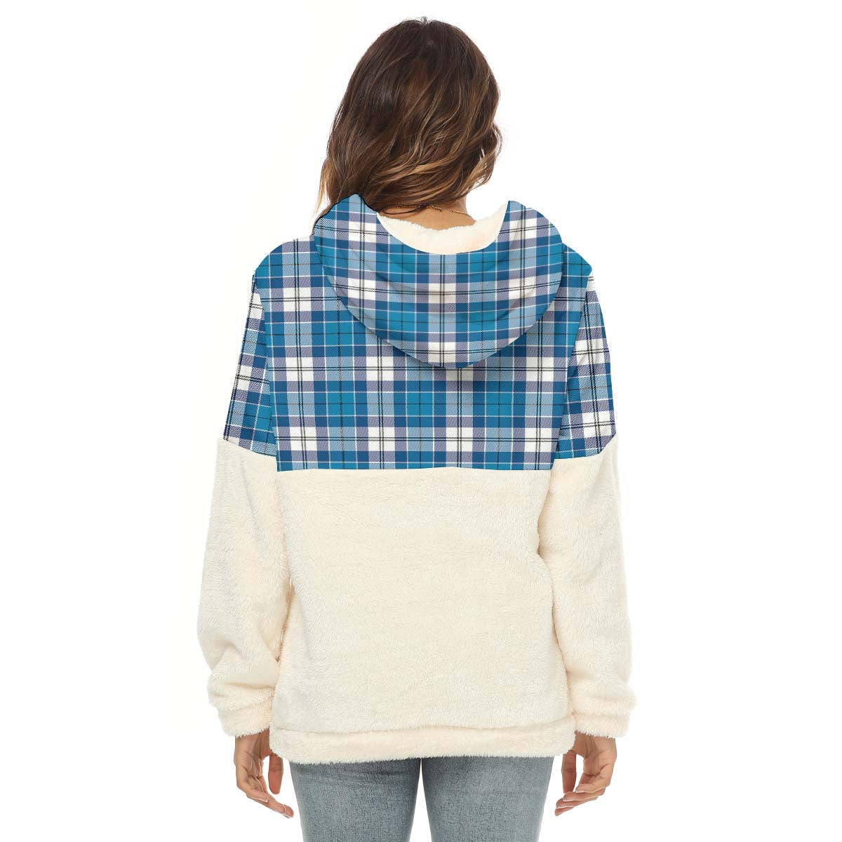 Roberton Tartan Women's Borg Fleece Hoodie With Half Zip with Family Crest - Tartan Vibes Clothing