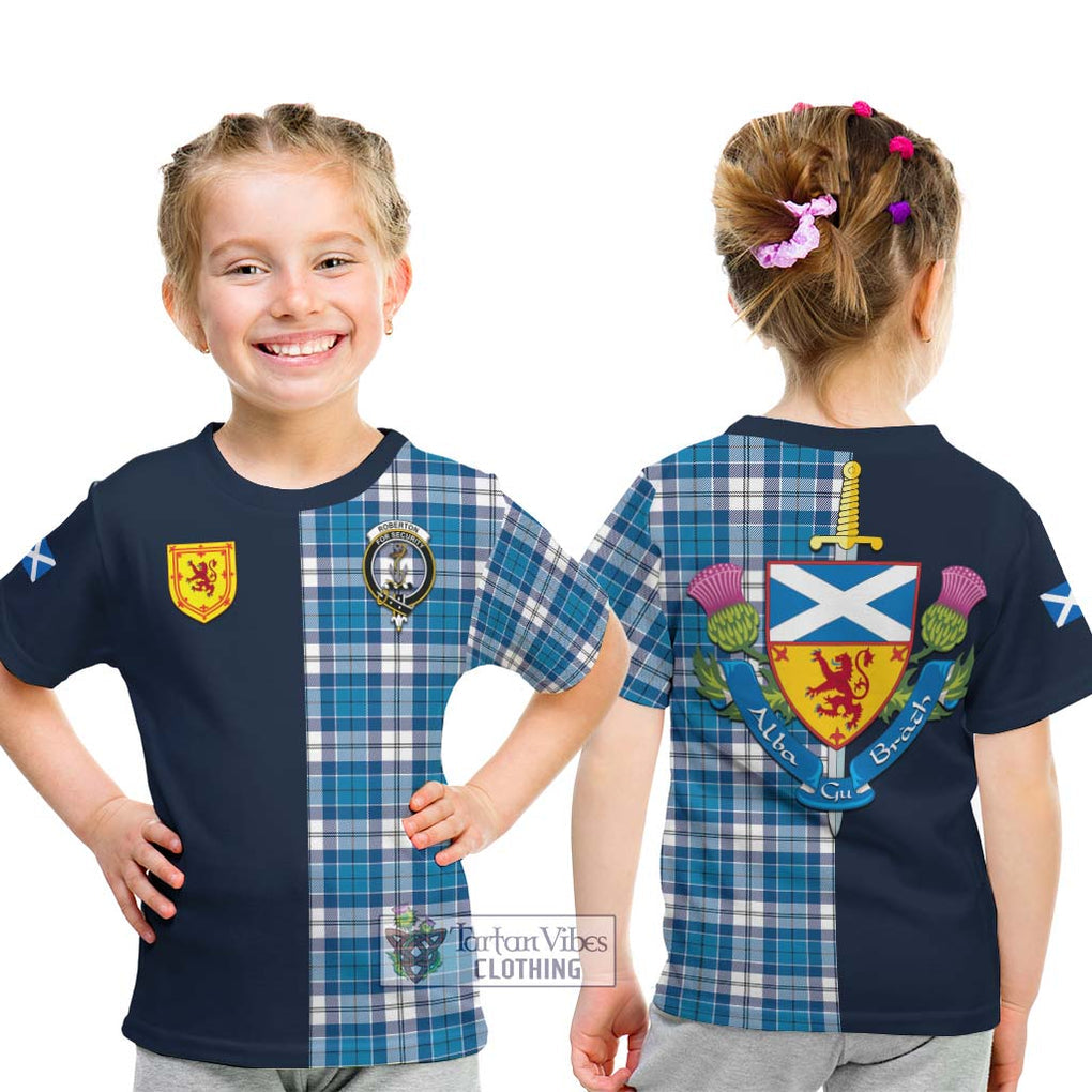 Tartan Vibes Clothing Roberton Tartan Kid T-Shirt with Scottish Lion Royal Arm Half Style