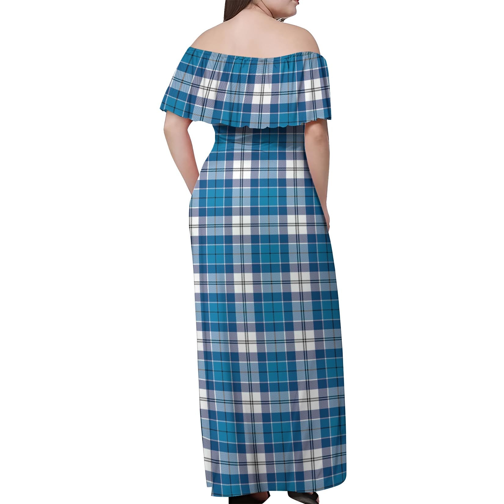 Roberton Tartan Off Shoulder Long Dress - Tartanvibesclothing