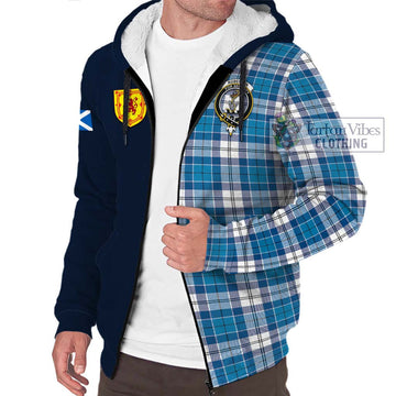 Roberton Tartan Sherpa Hoodie Alba with Scottish Lion Royal Arm Half Style