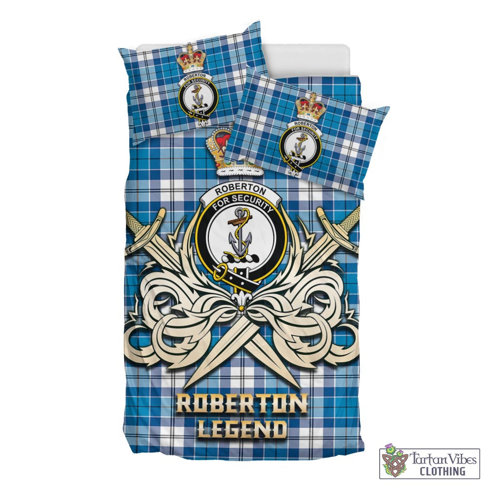 Tartan Vibes Clothing Roberton Tartan Bedding Set with Clan Crest and the Golden Sword of Courageous Legacy