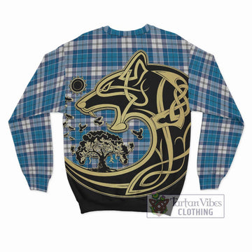 Roberton Tartan Sweatshirt with Family Crest Celtic Wolf Style