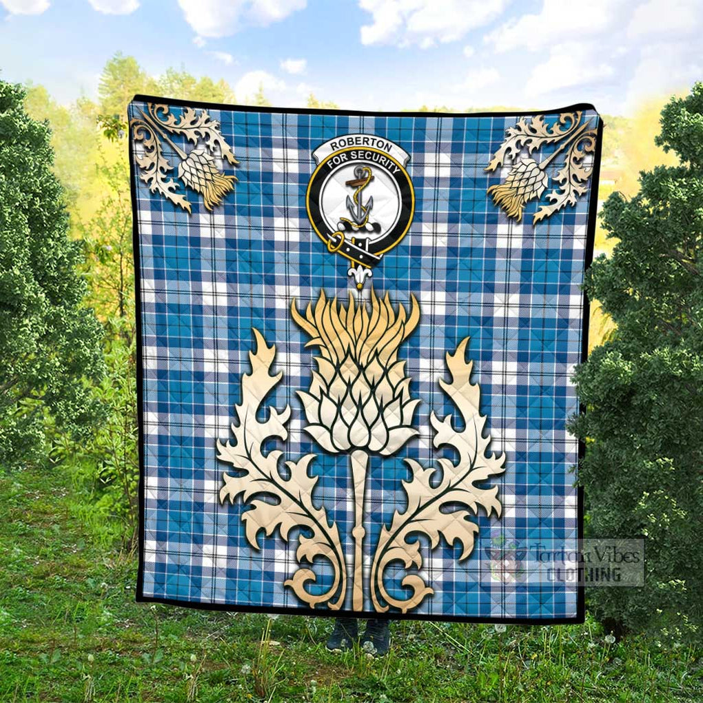 Tartan Vibes Clothing Roberton Tartan Quilt with Family Crest and Golden Thistle Style