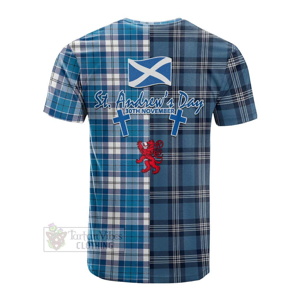 Tartan Vibes Clothing Roberton Tartan Cotton T-shirt Happy St. Andrew's Day Half Tartan Style