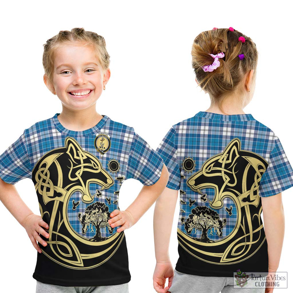 Roberton Tartan Kid T-Shirt with Family Crest Celtic Wolf Style - Tartan Vibes Clothing