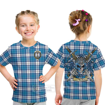 Roberton Tartan Kid T-Shirt with Family Crest Celtic Skull Style