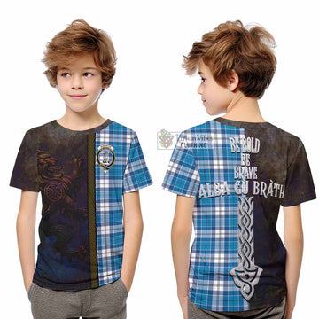 Roberton Tartan Family Crest Kid T-Shirt Alba Gu Brath Be Brave Lion Ancient Style - Tartan Vibes Clothing