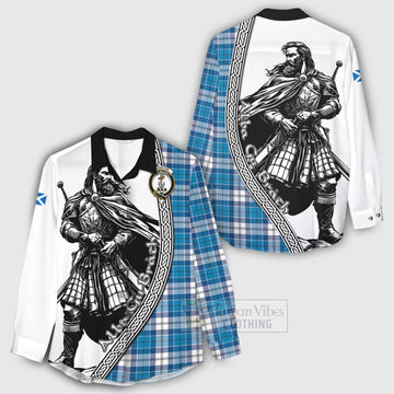 Roberton Tartan Clan Crest Women's Casual Shirt with Highlander Warrior Celtic Style - Tartan Vibes Clothing