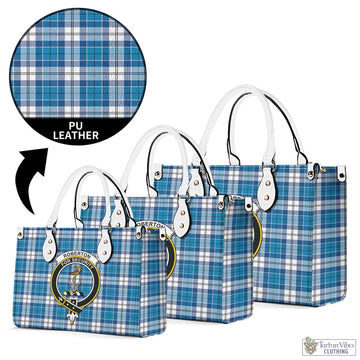 Roberton Tartan Luxury Leather Handbags with Family Crest