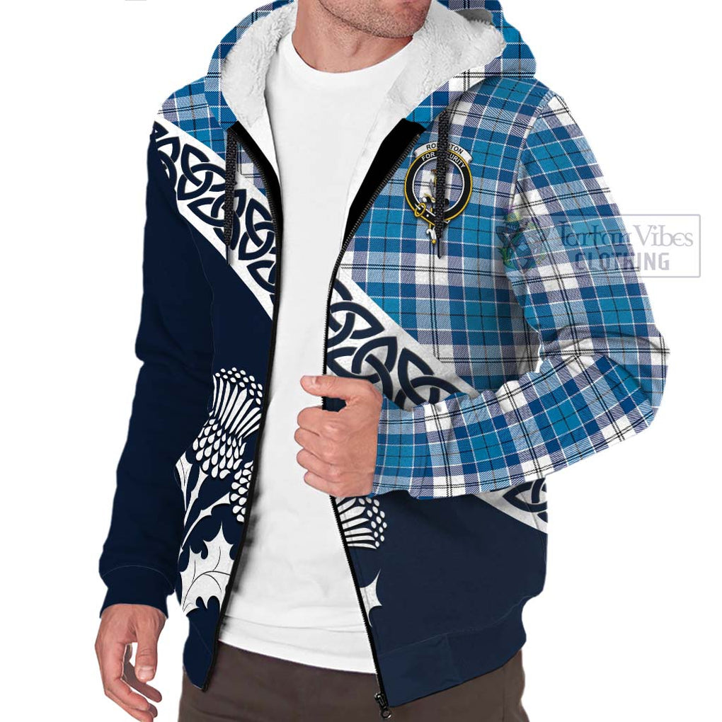 Tartan Vibes Clothing Roberton Tartan Sherpa Hoodie Featuring Thistle and Scotland Map