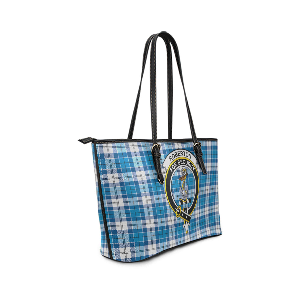 Roberton Tartan Leather Tote Bag with Family Crest - Tartan Vibes Clothing