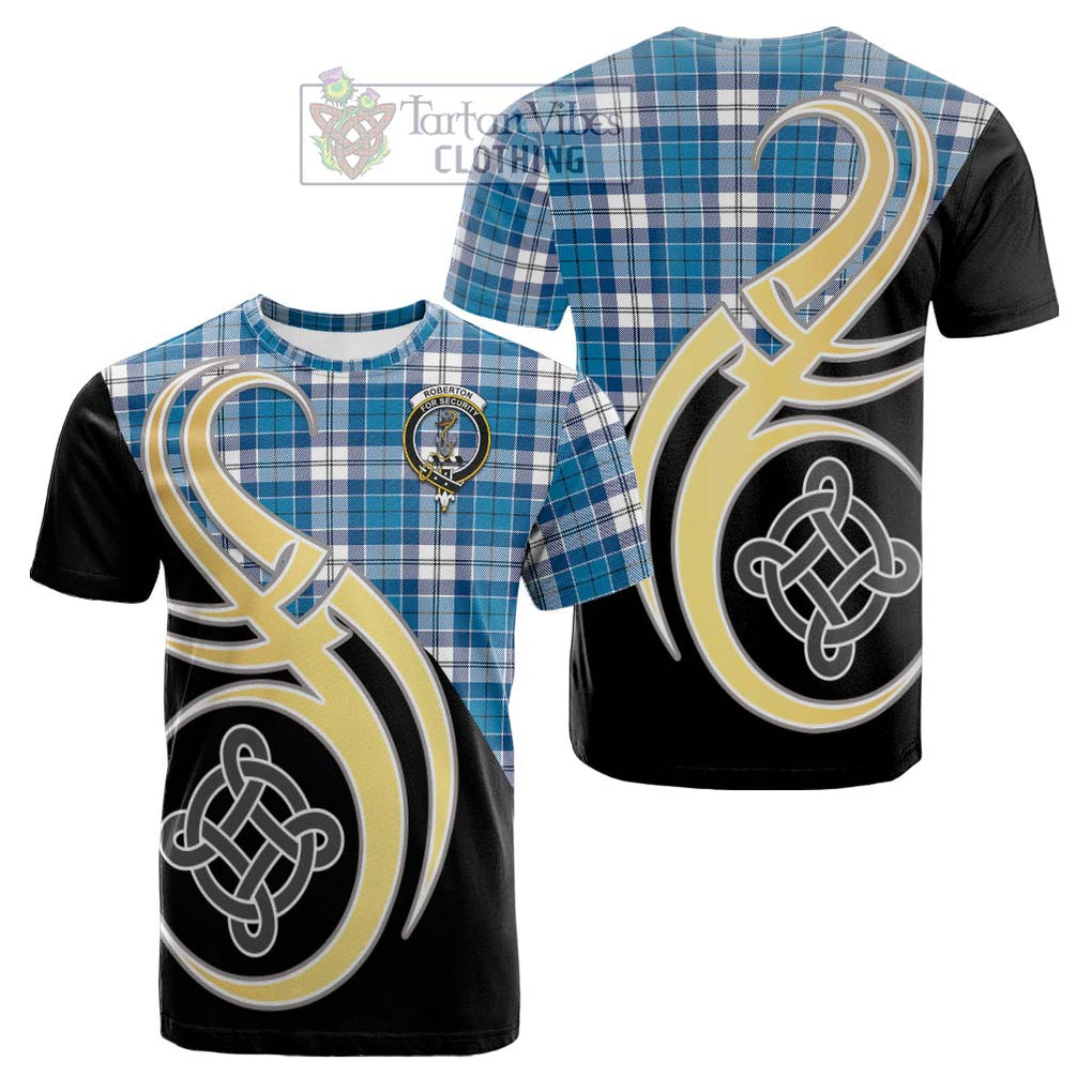 Tartan Vibes Clothing Roberton Tartan Cotton T-shirt with Family Crest and Celtic Symbol Style