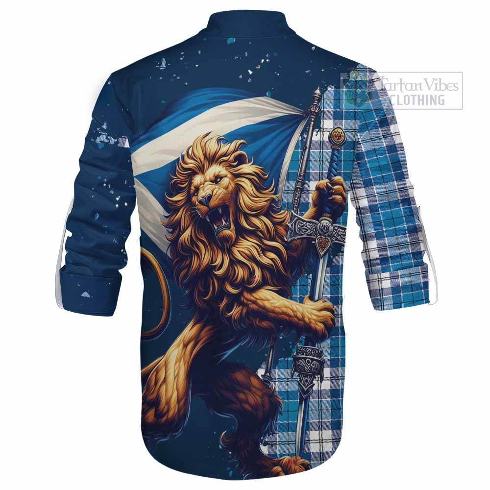 Tartan Vibes Clothing Roberton Tartan Family Crest Ghillie Kilt Shirt with Scottish Majestic Lion