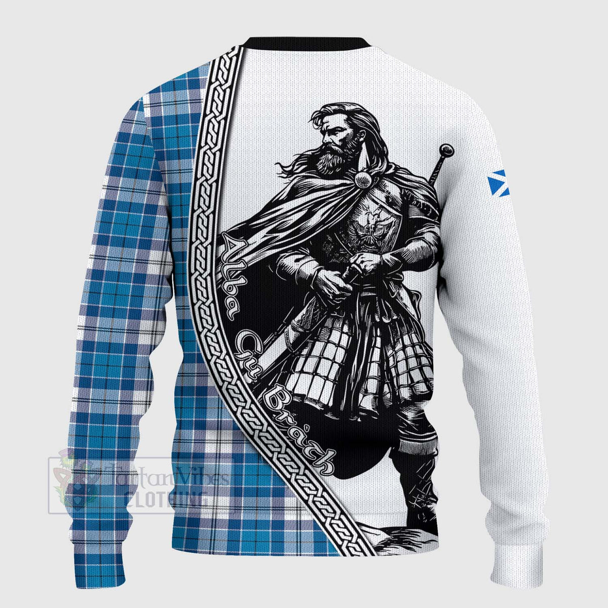 Roberton Tartan Clan Crest Knitted Sweater with Highlander Warrior Celtic Style - Tartan Vibes Clothing