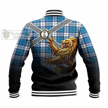 Roberton Crest Tartan Baseball Jacket with Golden Lion Emblem Celtic Style - Tartan Vibes Clothing
