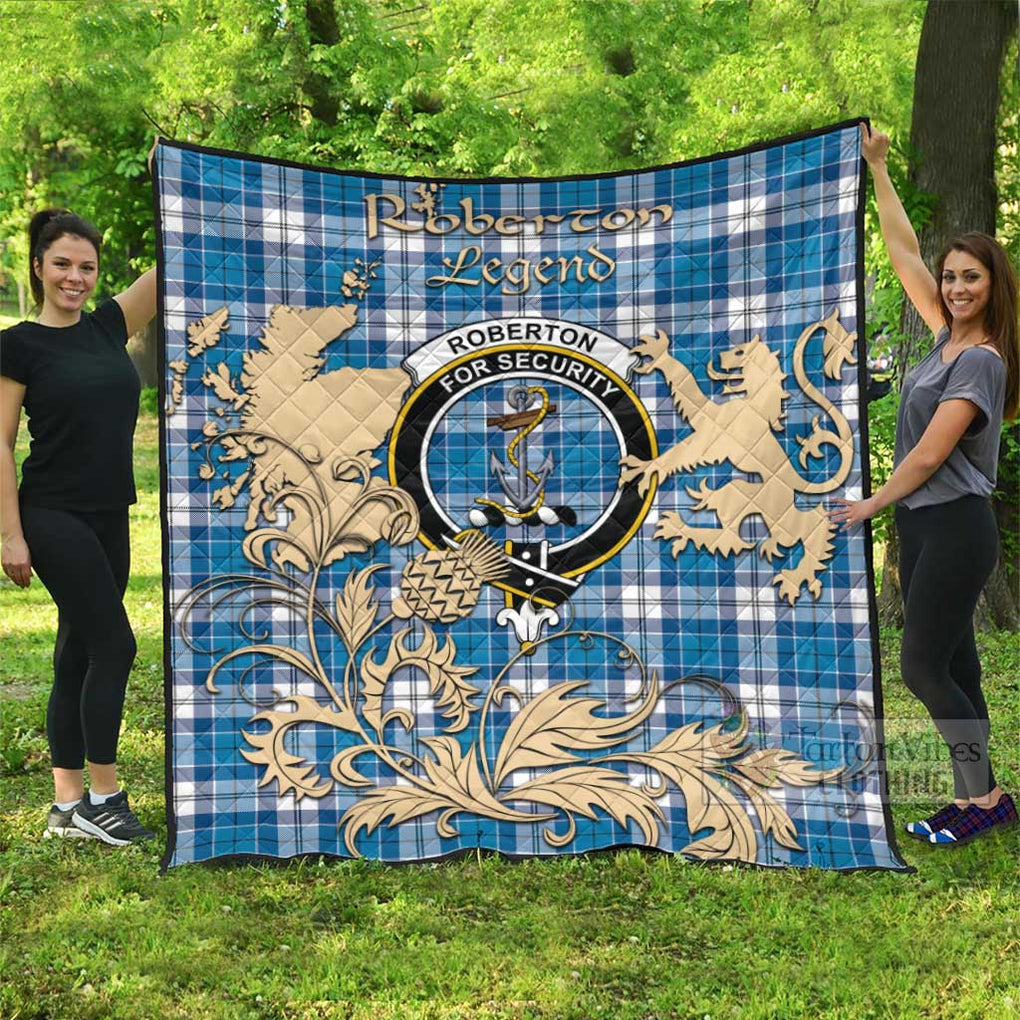 Tartan Vibes Clothing Roberton Tartan Quilt with Family Crest and Scottish Symbol Style