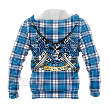 Roberton Tartan Knitted Hoodie with Family Crest Celtic Skull Style