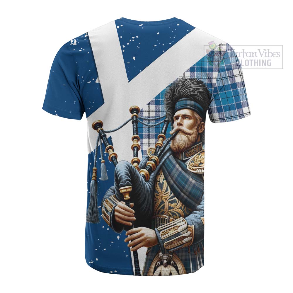 Tartan Vibes Clothing Roberton Tartan Cotton T-shirt with Family Crest Scottish Bagpiper Vibes