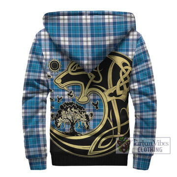 Roberton Tartan Sherpa Hoodie with Family Crest Celtic Wolf Style