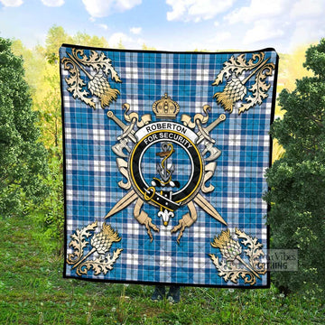 Roberton Tartan Quilt with Family Crest and Scottish Golden Courage Shield