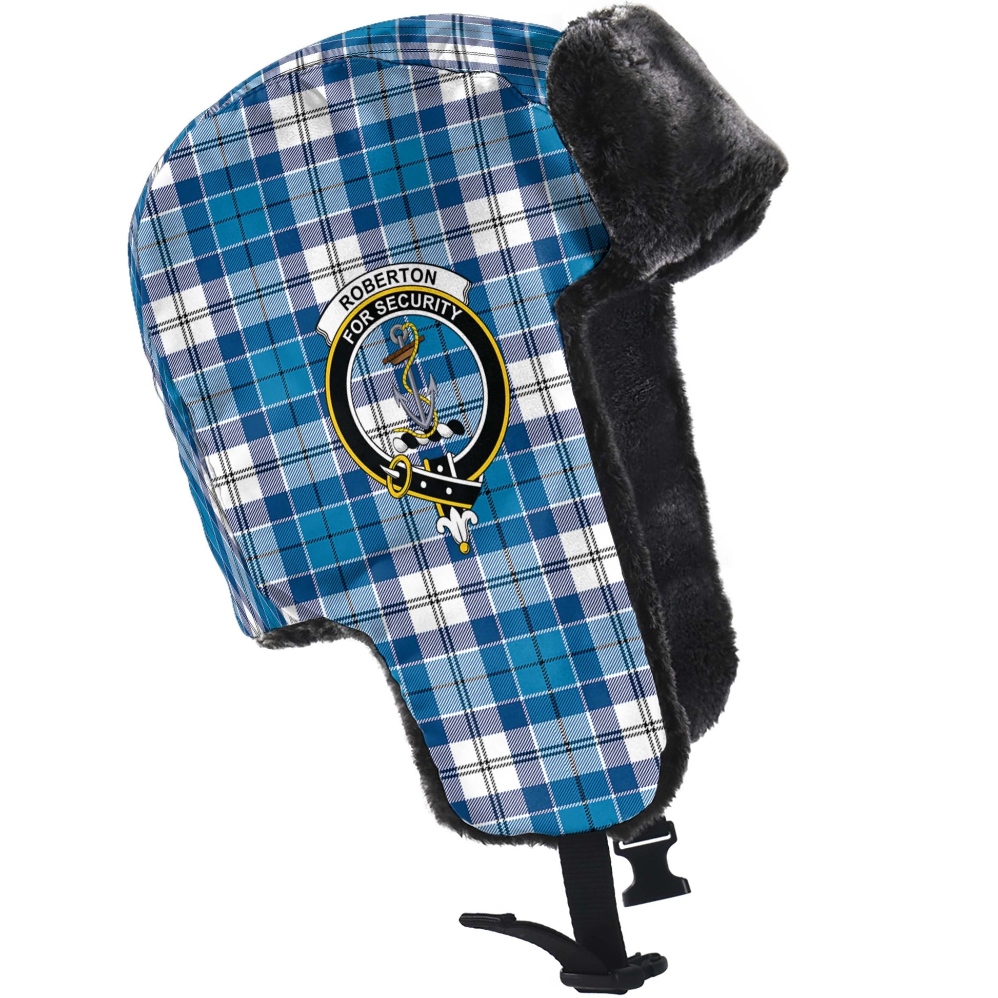 Roberton Tartan Winter Trapper Hat with Family Crest - Tartanvibesclothing