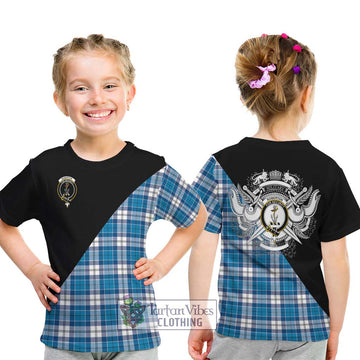 Roberton Tartan Kid T-Shirt with Family Crest and Military Logo Style