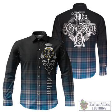 Roberton Tartan Long Sleeve Button Up Featuring Alba Gu Brath Family Crest Celtic Inspired