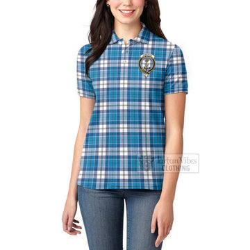 Roberton Tartan Women's Polo Shirt with Family Crest and Bearded Skull Holding Bottles of Whiskey - Tartan Vibes Clothing