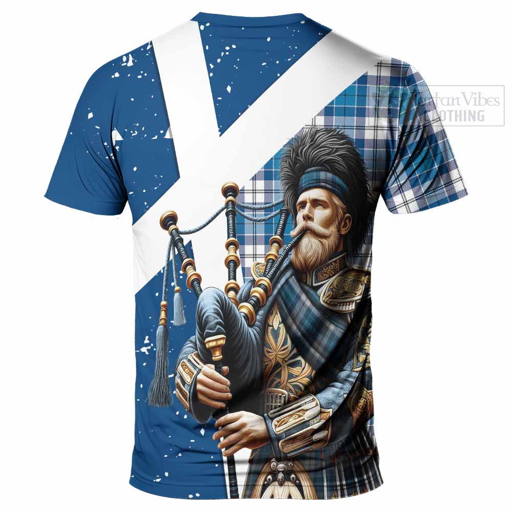 Tartan Vibes Clothing Roberton Tartan T-Shirt with Family Crest Scottish Bagpiper Vibes