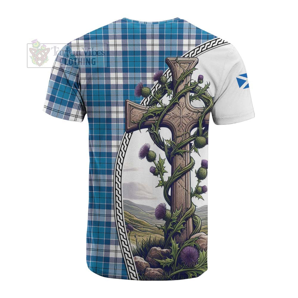 Tartan Vibes Clothing Roberton Tartan Cotton T-shirt with Family Crest and St. Andrew's Cross Accented by Thistle Vines