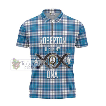 Roberton Tartan Zipper Polo Shirt with Family Crest DNA In Me Style - Tartan Vibes Clothing
