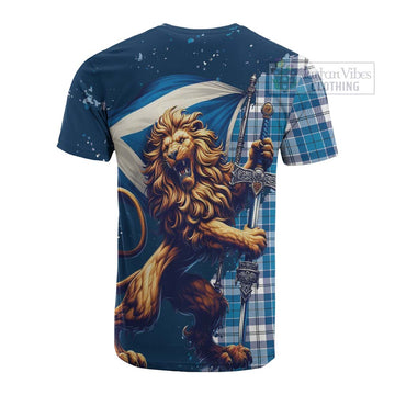 Roberton Tartan Family Crest Cotton T-shirt with Scottish Majestic Lion