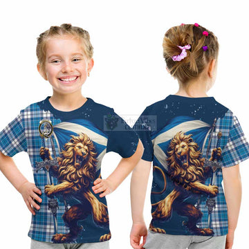 Roberton Tartan Family Crest Kid T-Shirt with Scottish Majestic Lion