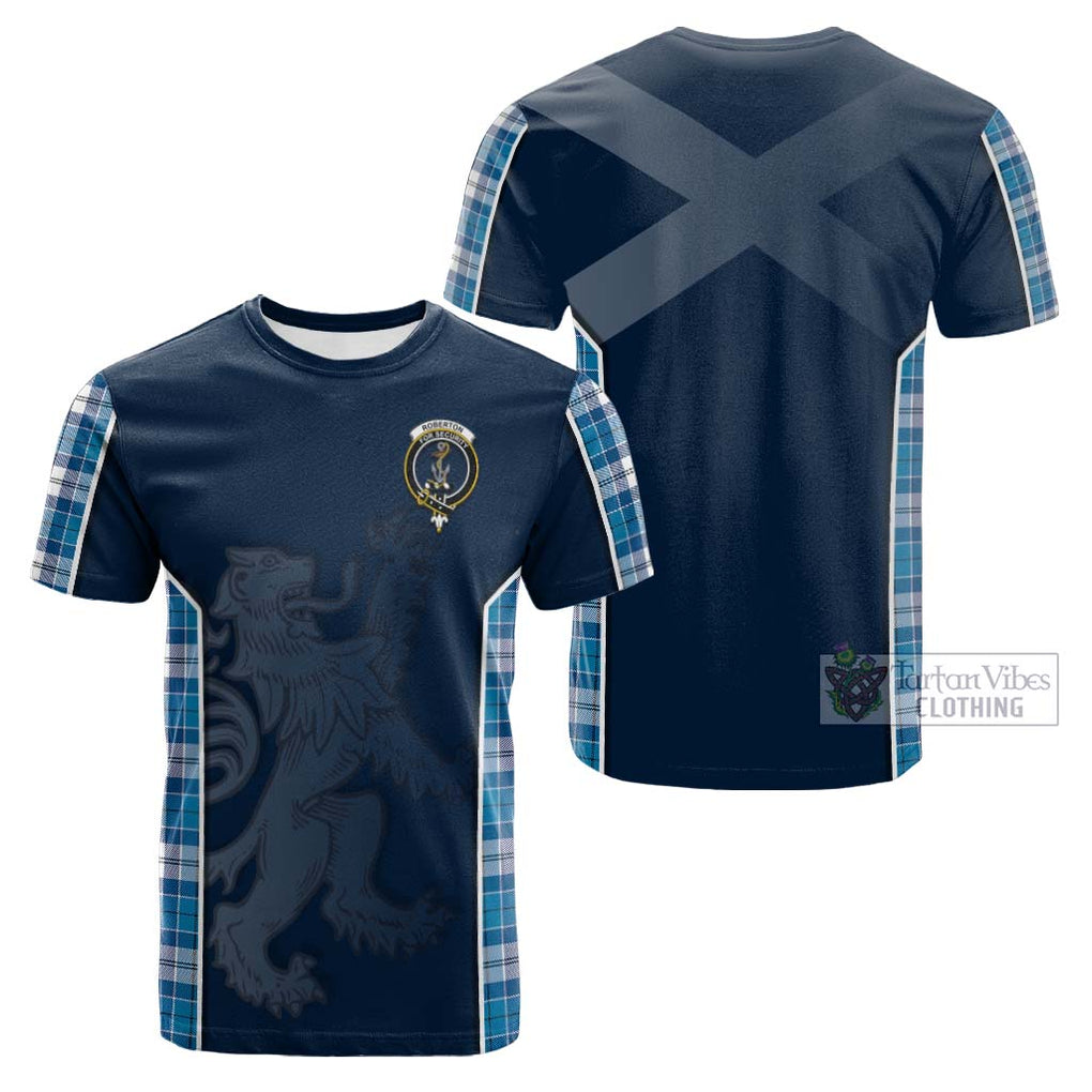 Tartan Vibes Clothing Roberton Tartan Cotton T-shirt with Family Crest and Lion Rampant Vibes Sport Style