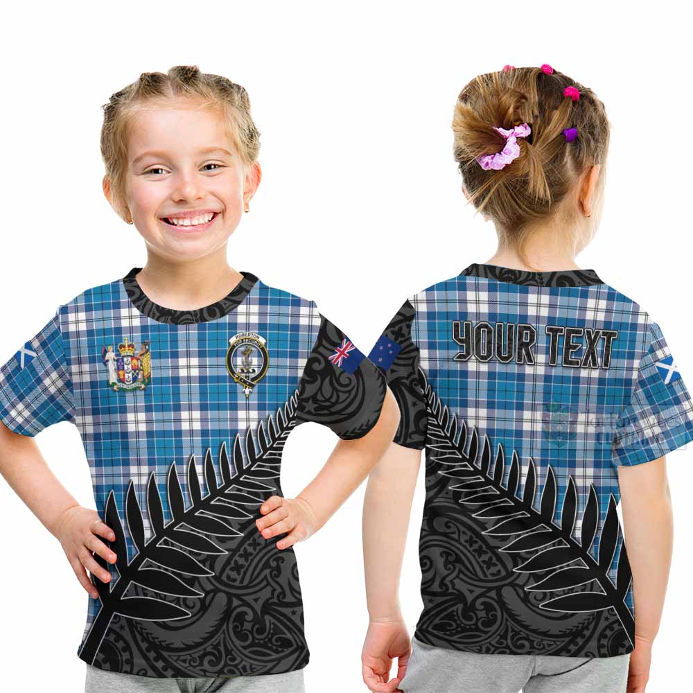 Tartan Vibes Clothing Roberton Crest Tartan Kid T-Shirt with New Zealand Silver Fern Half Style