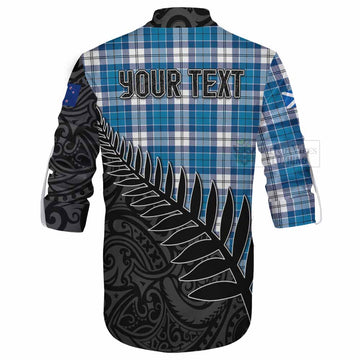 Roberton Crest Tartan Ghillie Kilt Shirt with New Zealand Silver Fern Half Style - Tartan Vibes Clothing