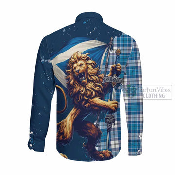 Roberton Tartan Family Crest Long Sleeve Button Shirt with Scottish Majestic Lion