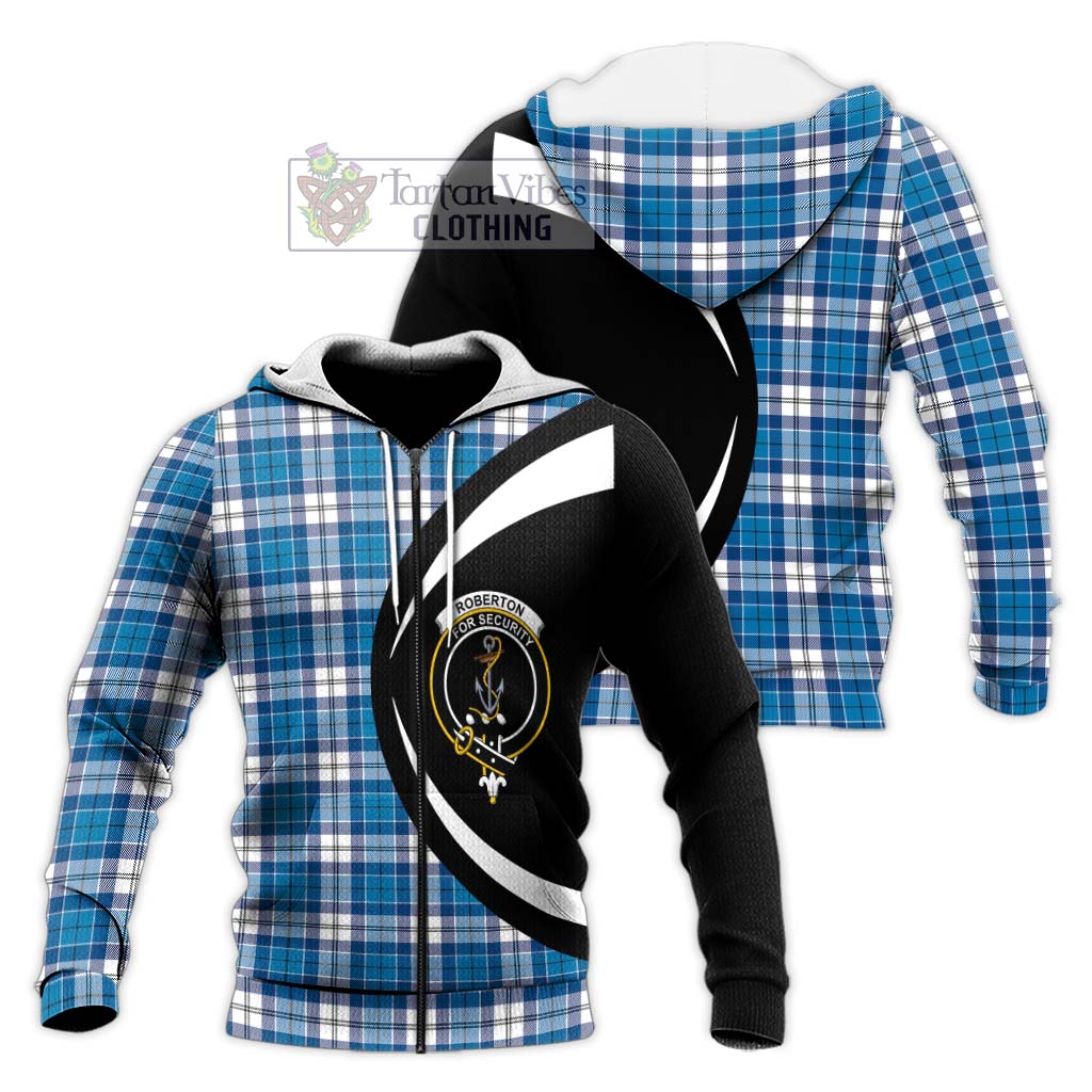 Roberton Tartan Knitted Hoodie with Family Crest Circle Style Unisex Knitted Zip Hoodie - Tartan Vibes Clothing