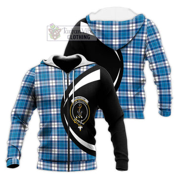 Roberton Tartan Knitted Hoodie with Family Crest Circle Style