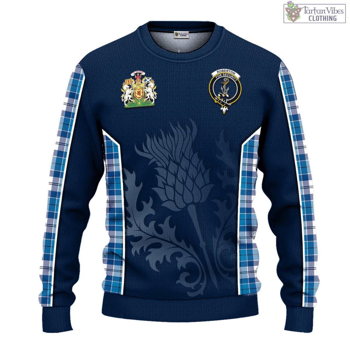 Roberton Tartan Knitted Sweatshirt with Family Crest and Scottish Thistle Vibes Sport Style - Tartan Vibes Clothing