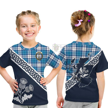 Roberton Tartan Kid T-Shirt Featuring Thistle and Scotland Map