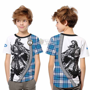 Roberton Tartan Clan Crest Kid T-Shirt with Highlander Warrior Celtic Style