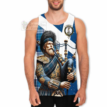 Roberton Tartan Men's Tank Top with Family Crest Scottish Bagpiper Vibes