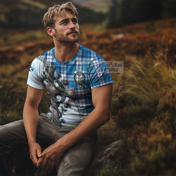 Roberton Tartan T-Shirt with Family Crest and St. Andrew's Cross Accented by Thistle Vines