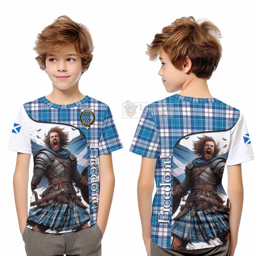 Tartan Vibes Clothing Roberton Crest Tartan Kid T-Shirt Inspired by the Freedom of Scottish Warrior