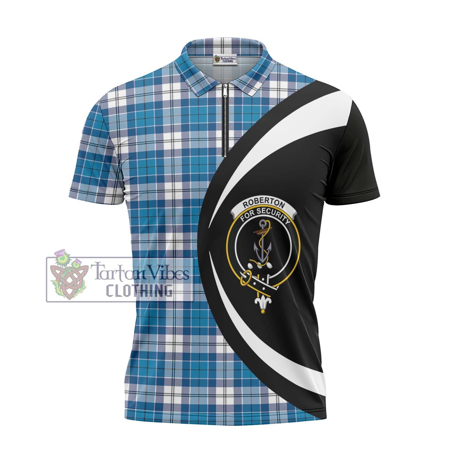 Tartan Vibes Clothing Roberton Tartan Zipper Polo Shirt with Family Crest Circle Style