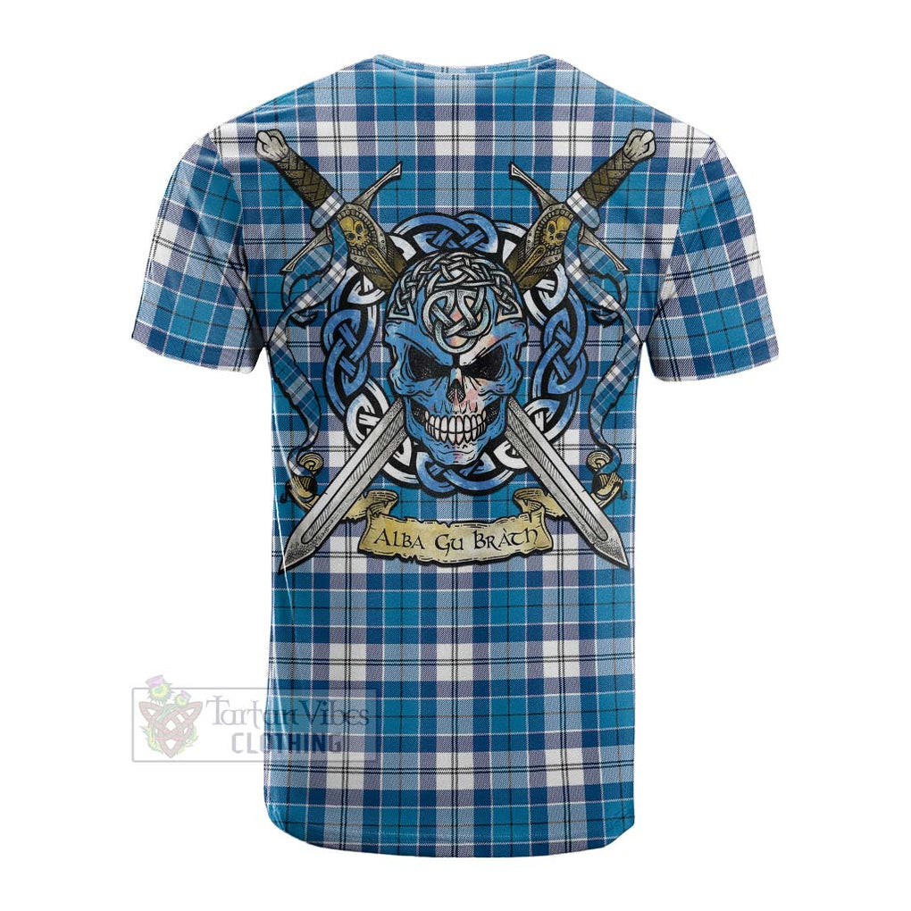 Tartan Vibes Clothing Roberton Tartan Cotton T-shirt with Family Crest Celtic Skull Style