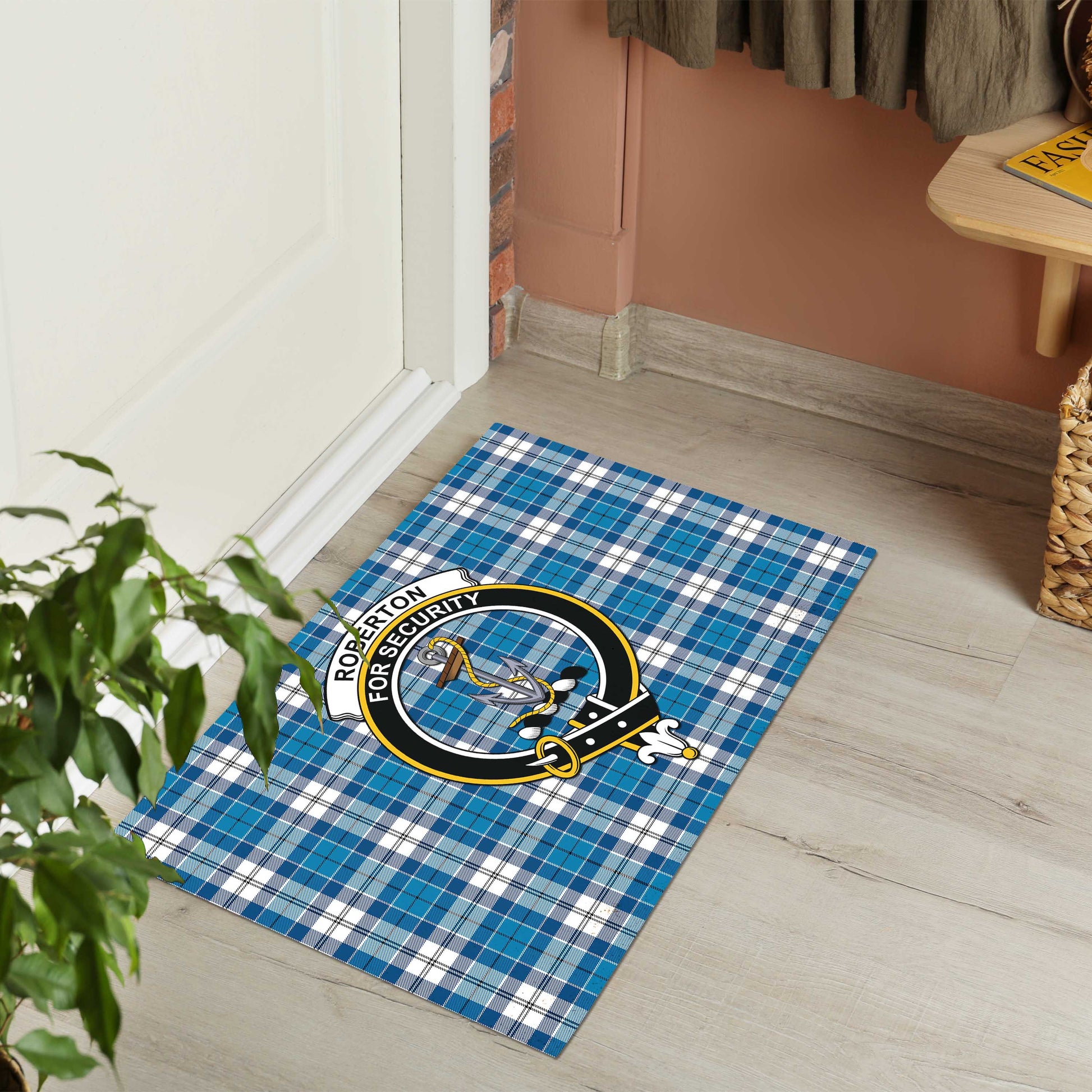 Roberton Tartan Door Mat with Family Crest - Tartanvibesclothing Shop