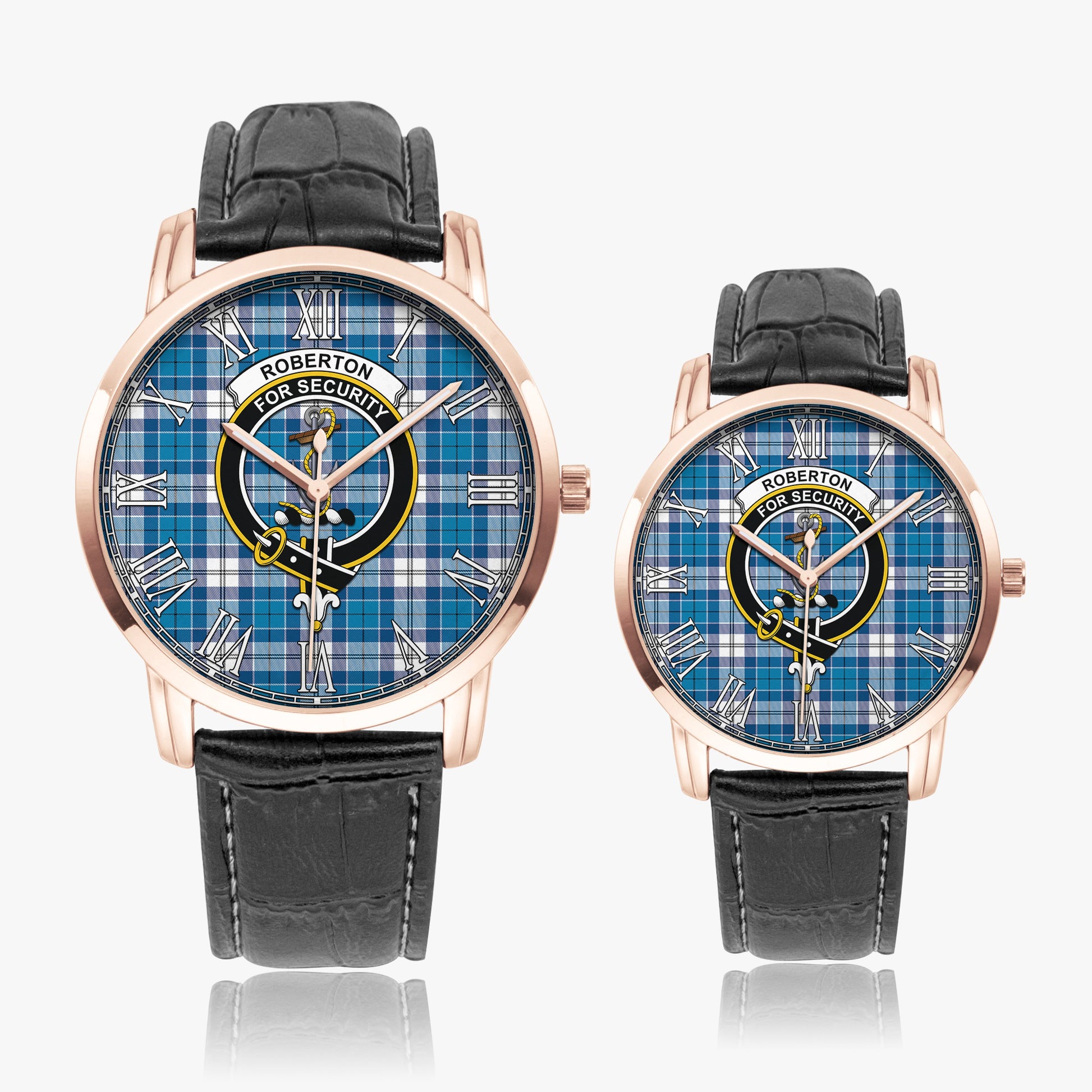 Roberton Tartan Family Crest Leather Strap Quartz Watch - Tartanvibesclothing